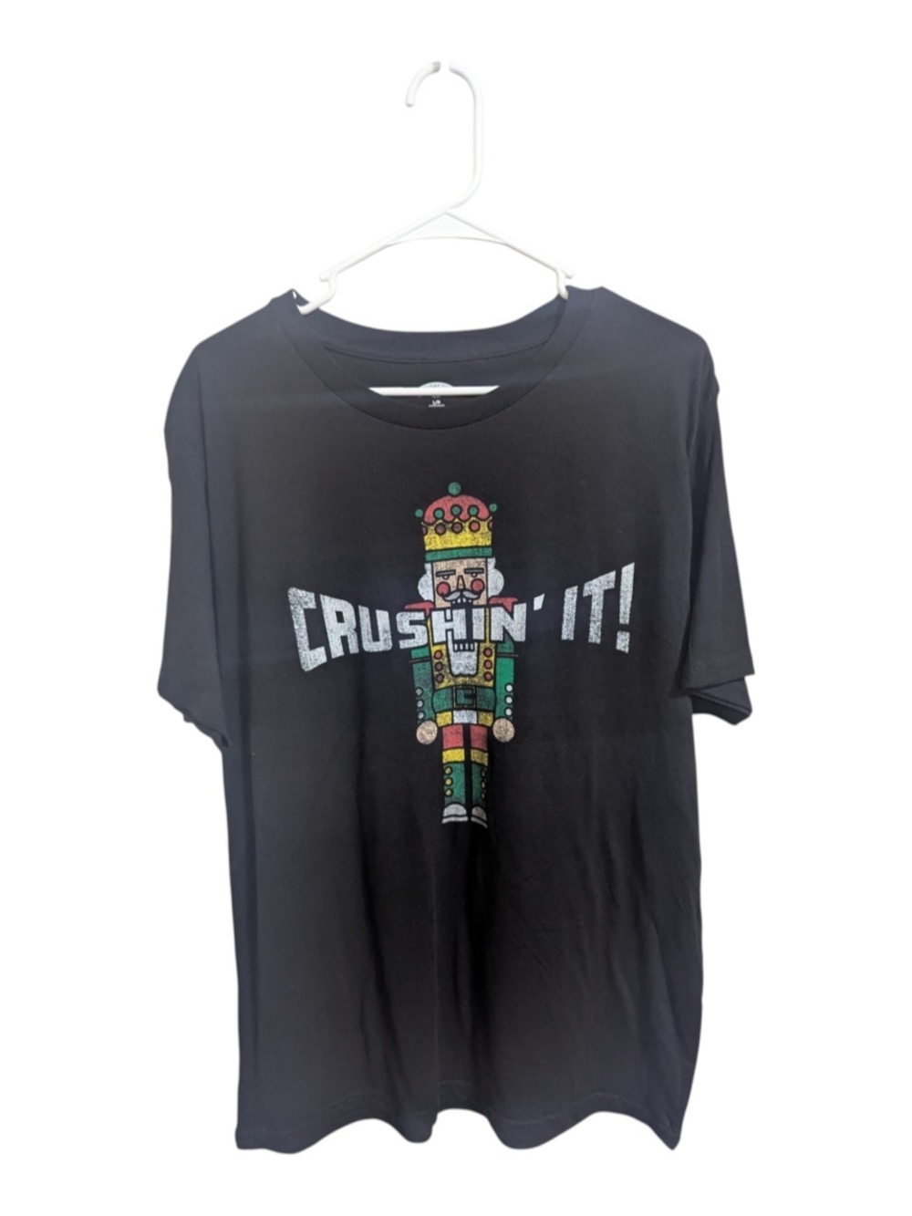 Holiday Time Men's Graphic T Shirt Sz Large 42/44 Black Nutcracker Crushin It